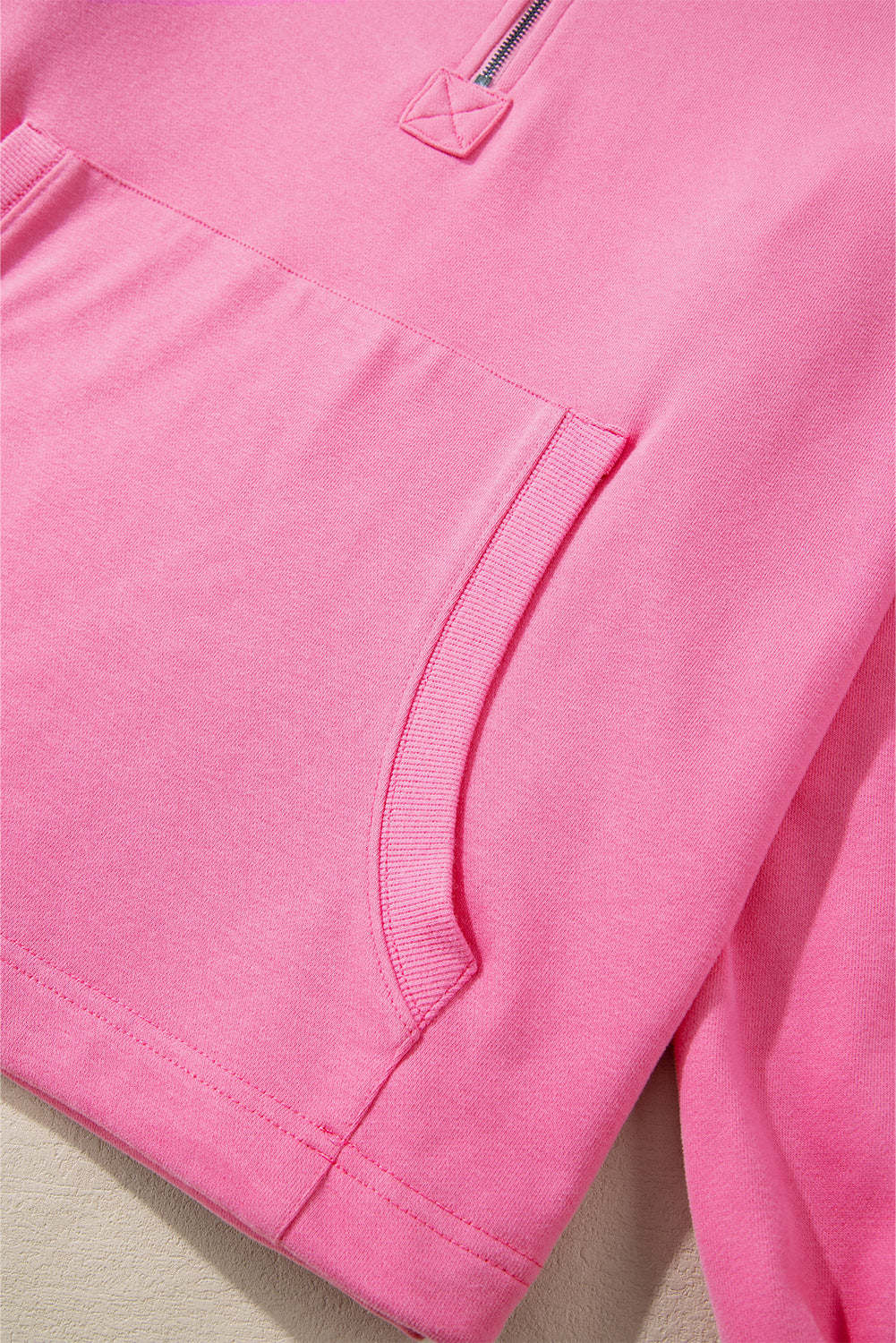 Light Grey Solid Kangaroo Pocket Half Zipper Oversized Hoodie - Glimmer Road 