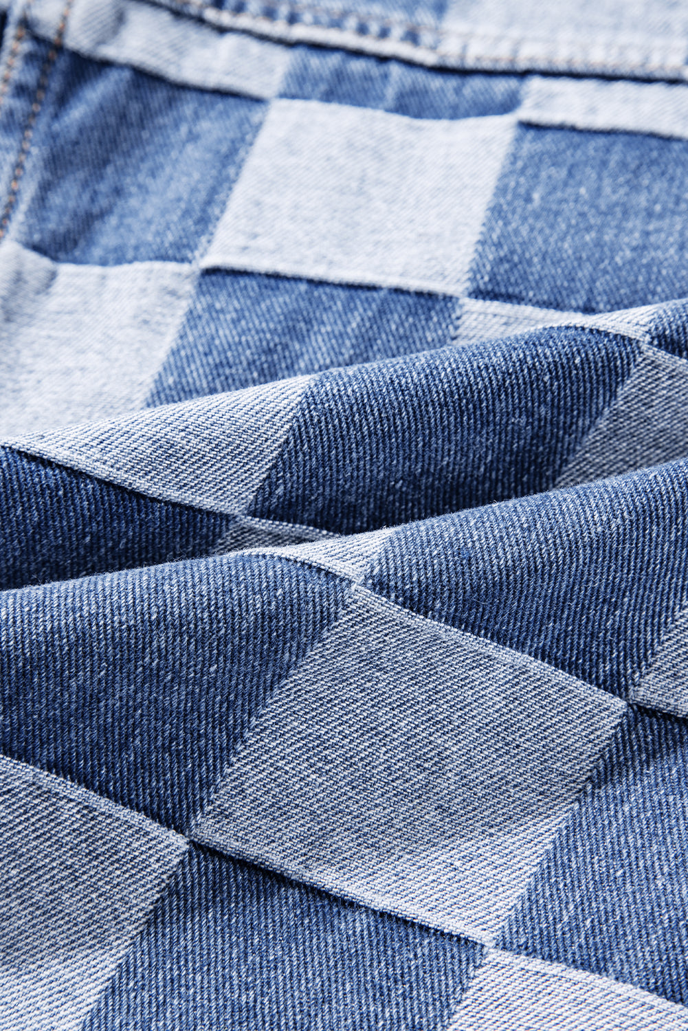 Light Blue Checkered Patchwork Button up Denim Jacket - Glimmer Road 