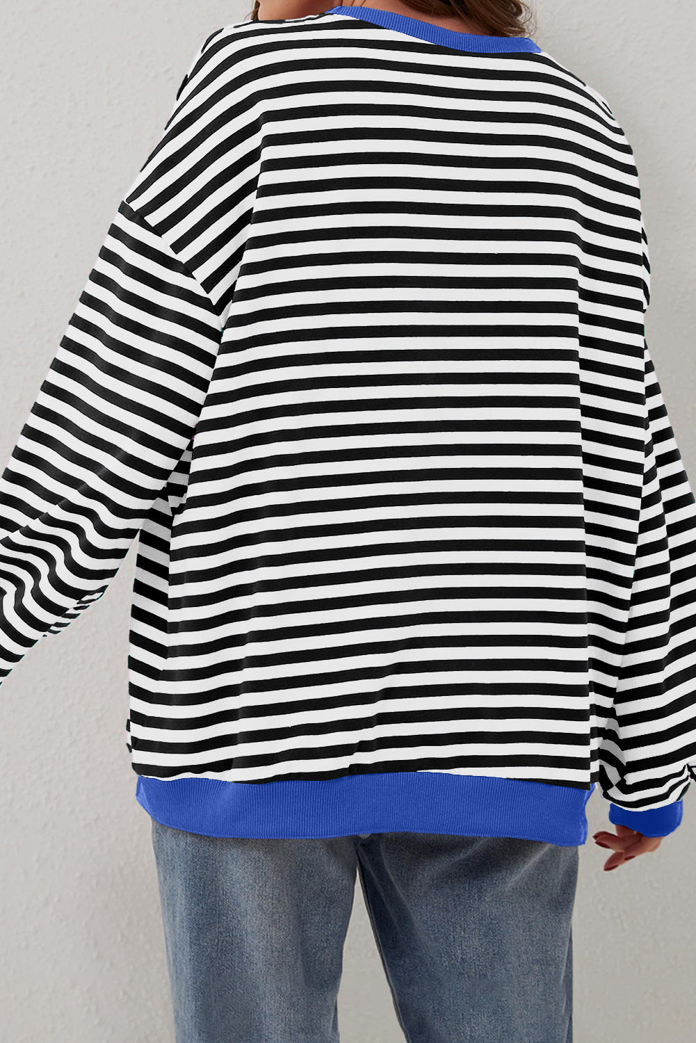 Black Stripe Oversized Contrast Trim Pullover Sweatshirt - Glimmer Road 