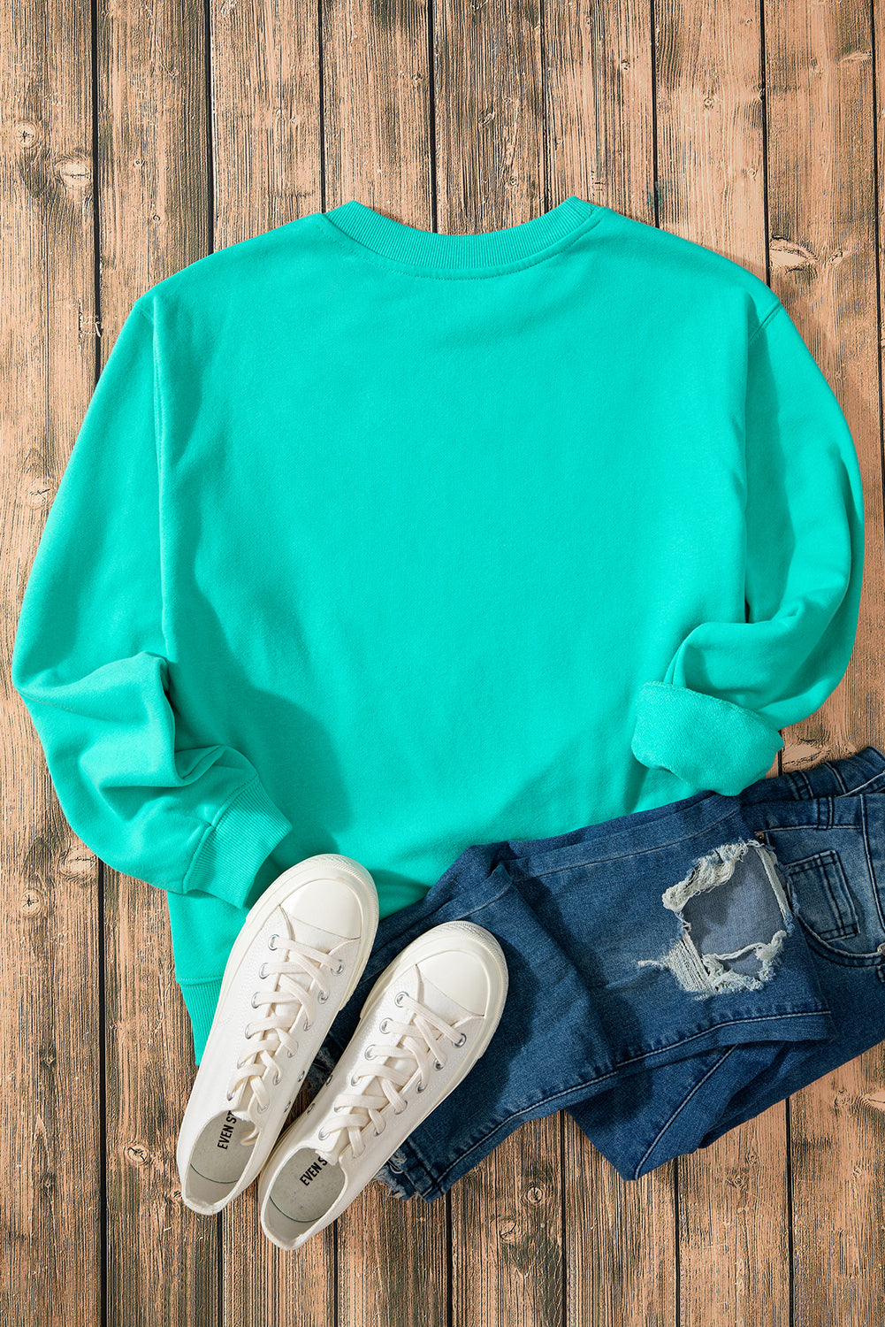 Smoke Green Solid Fleece Lined Drop Shoulder Terry Sweatshirt - Glimmer Road 