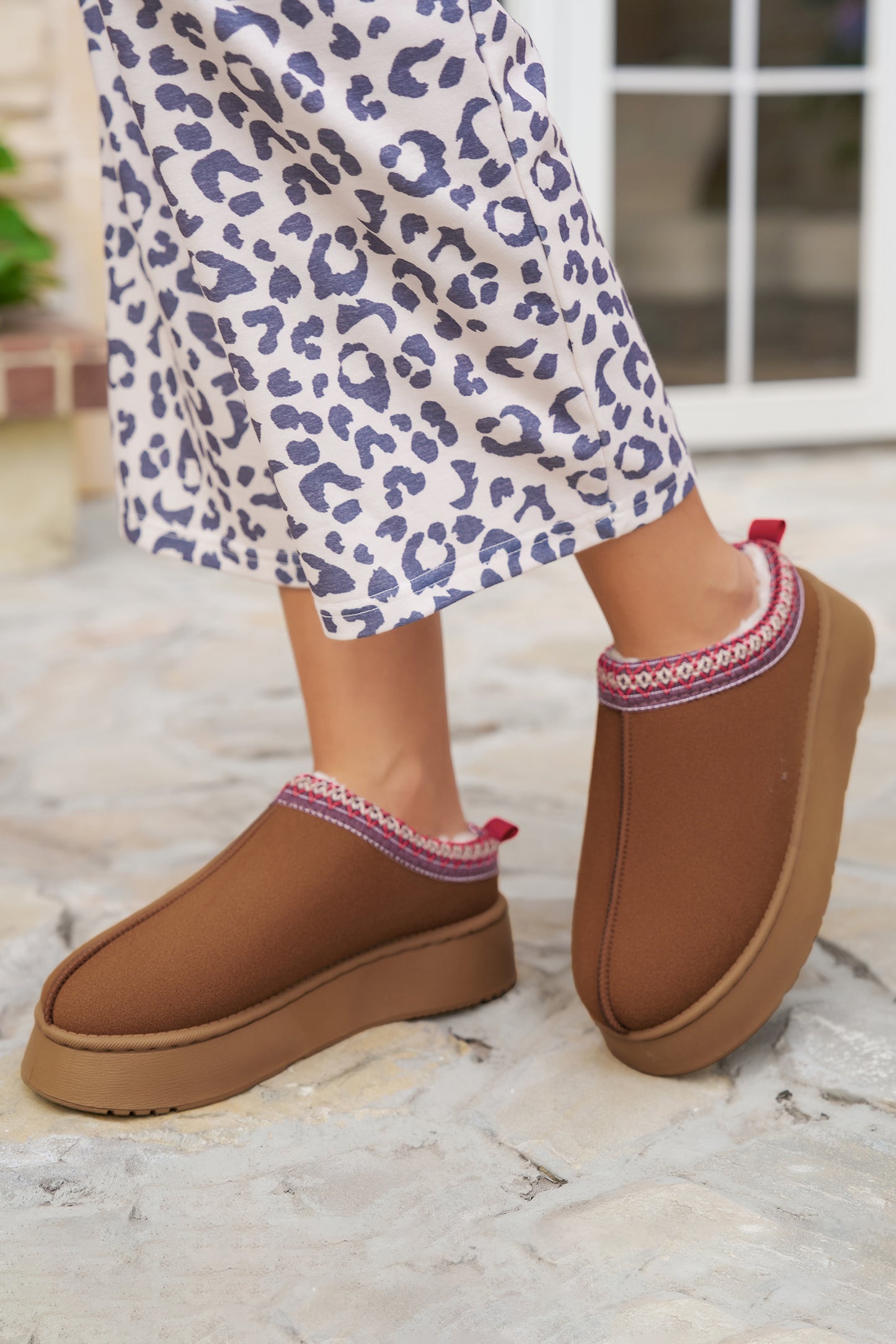 Chestnut Contrast Print Suede Plush Lined Snow Boots - Glimmer Road 