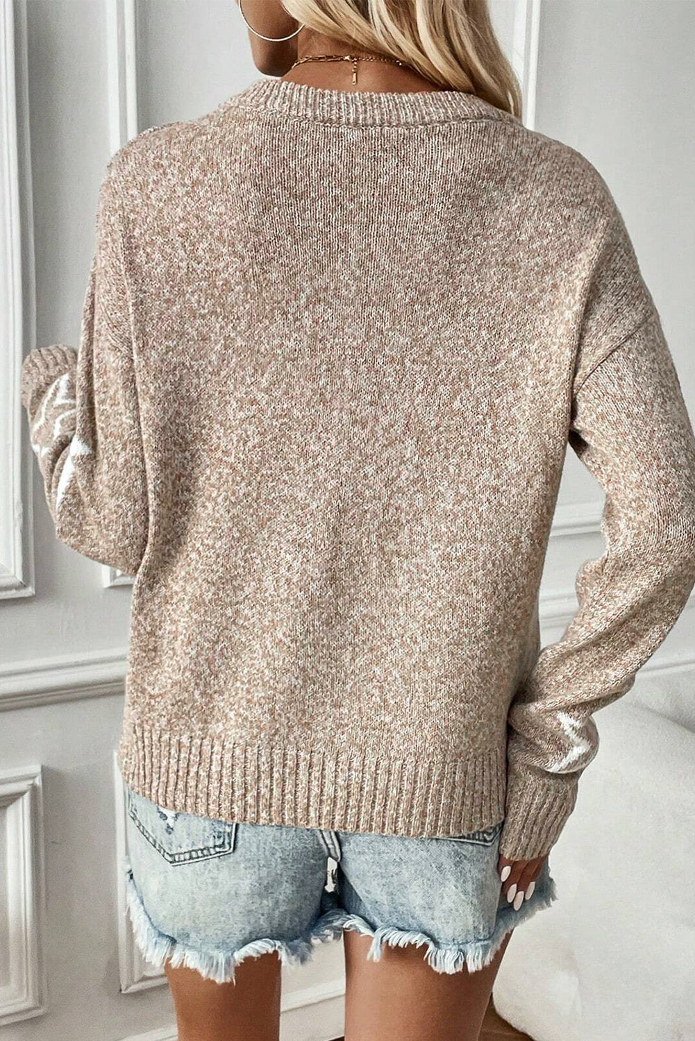 Khaki Star Pattern Drop Shoulder Sweater - Glimmer Road 