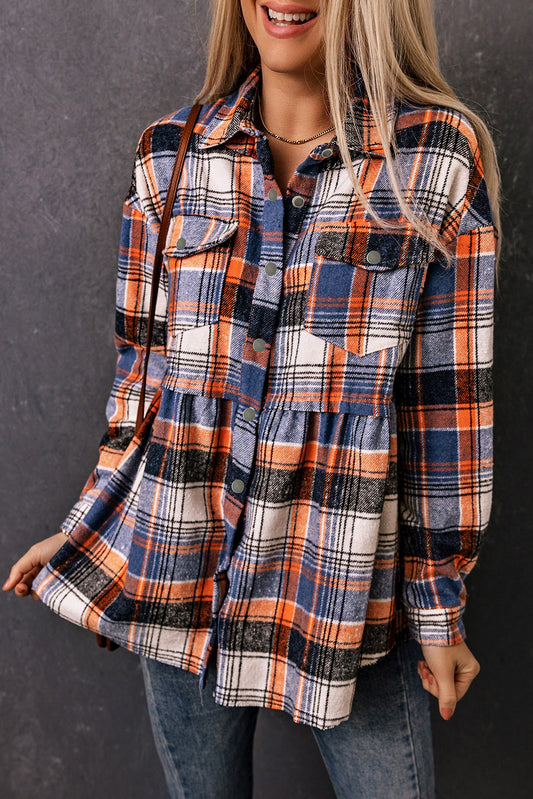 Multicolor Plaid Button Down Ruffled Shirt Jacket - Glimmer Road 