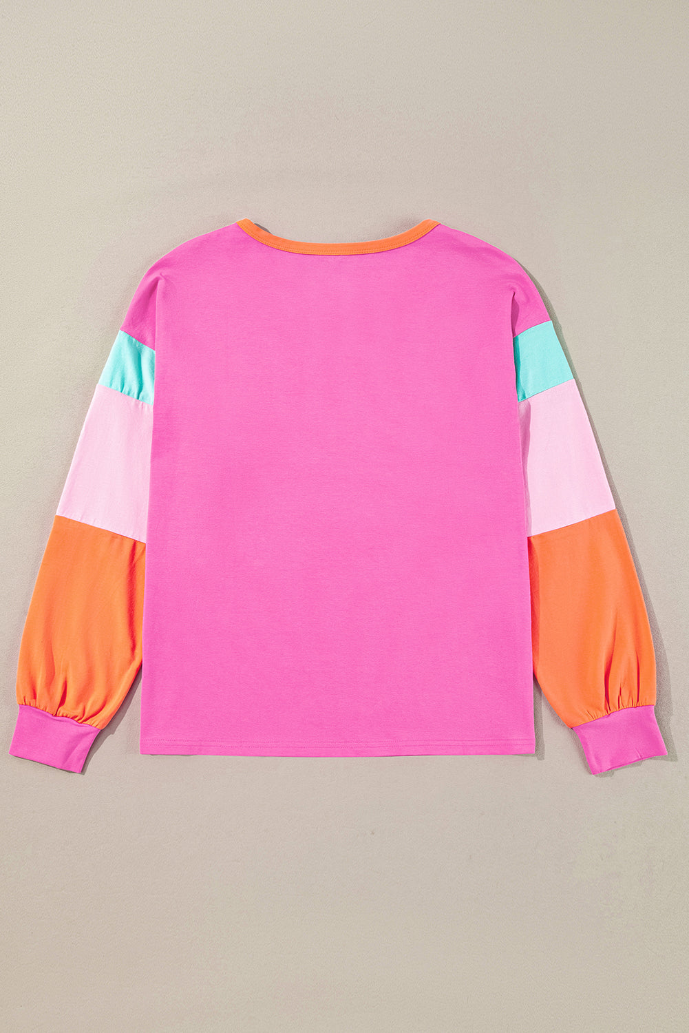 Rose Red Colorblock Patchwork Long Sleeve Loose Top - Glimmer Road 