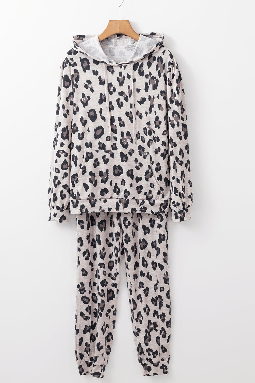 Khaki Leopard Print Drawstring Hoodie and Skinny Pants Lounge Set - Glimmer Road 