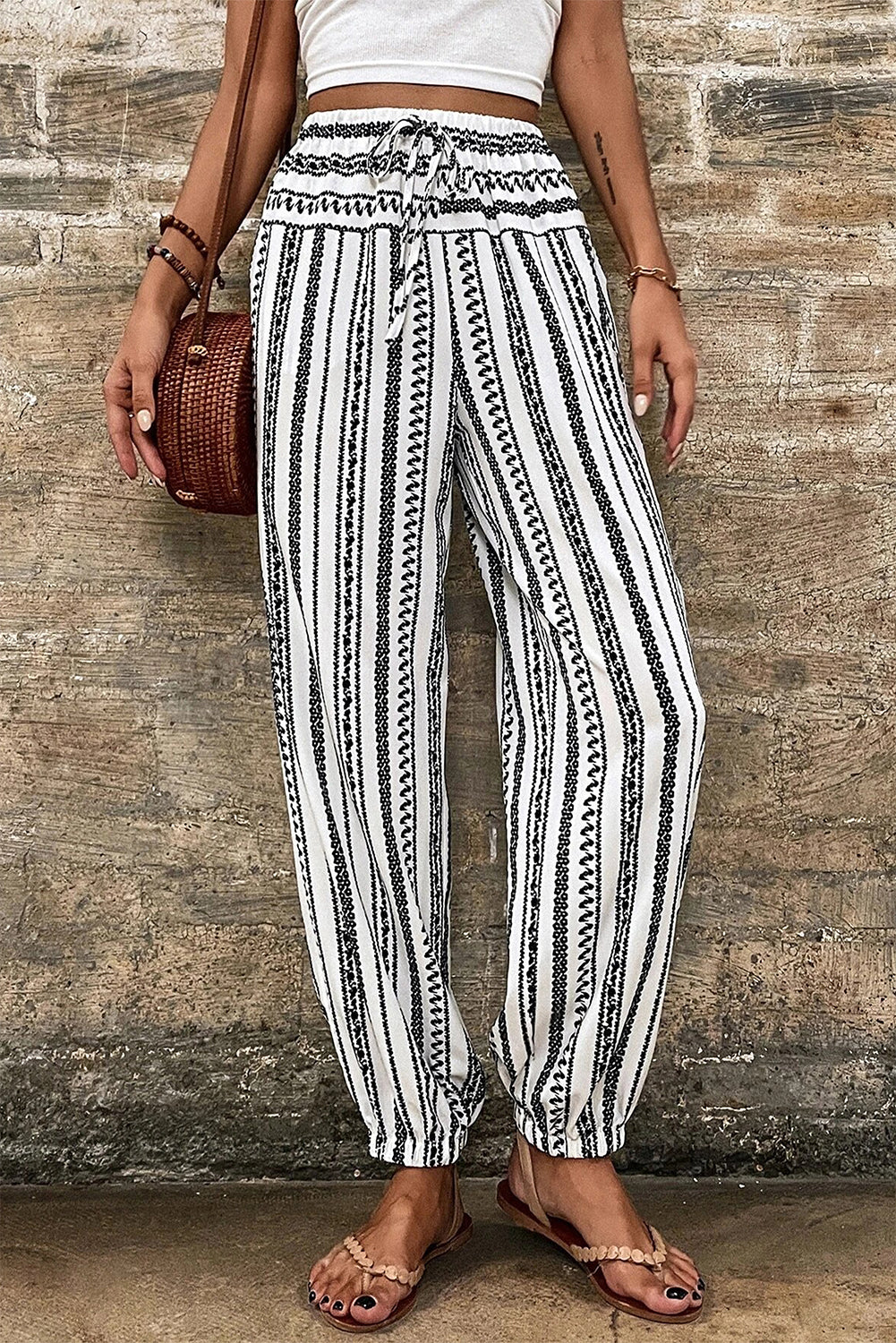 Black Stripe Boho Striped Print Casual Pants - Glimmer Road 