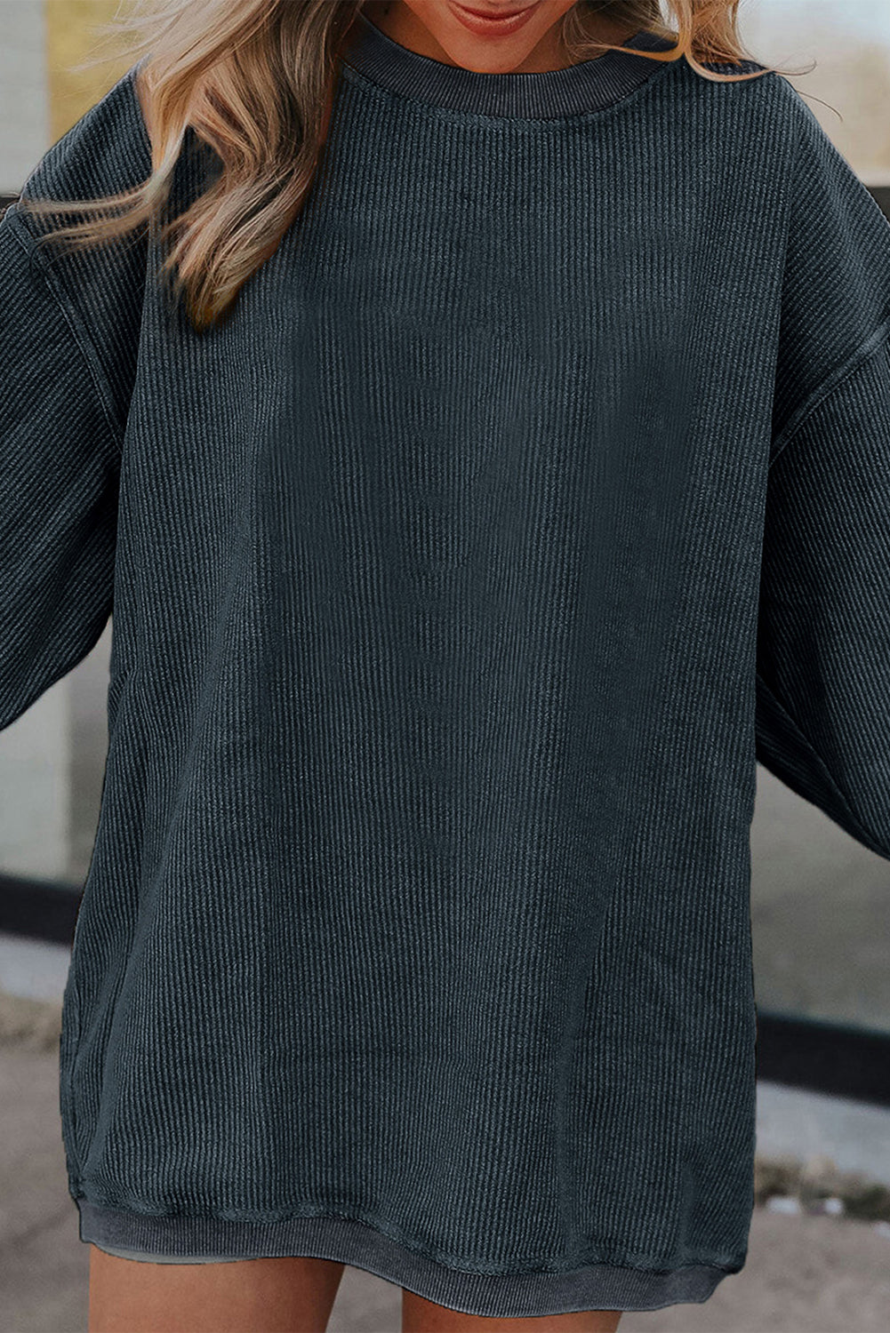 Dark Grey Ribbed Corduroy Oversized Sweatshirt - Glimmer Road 