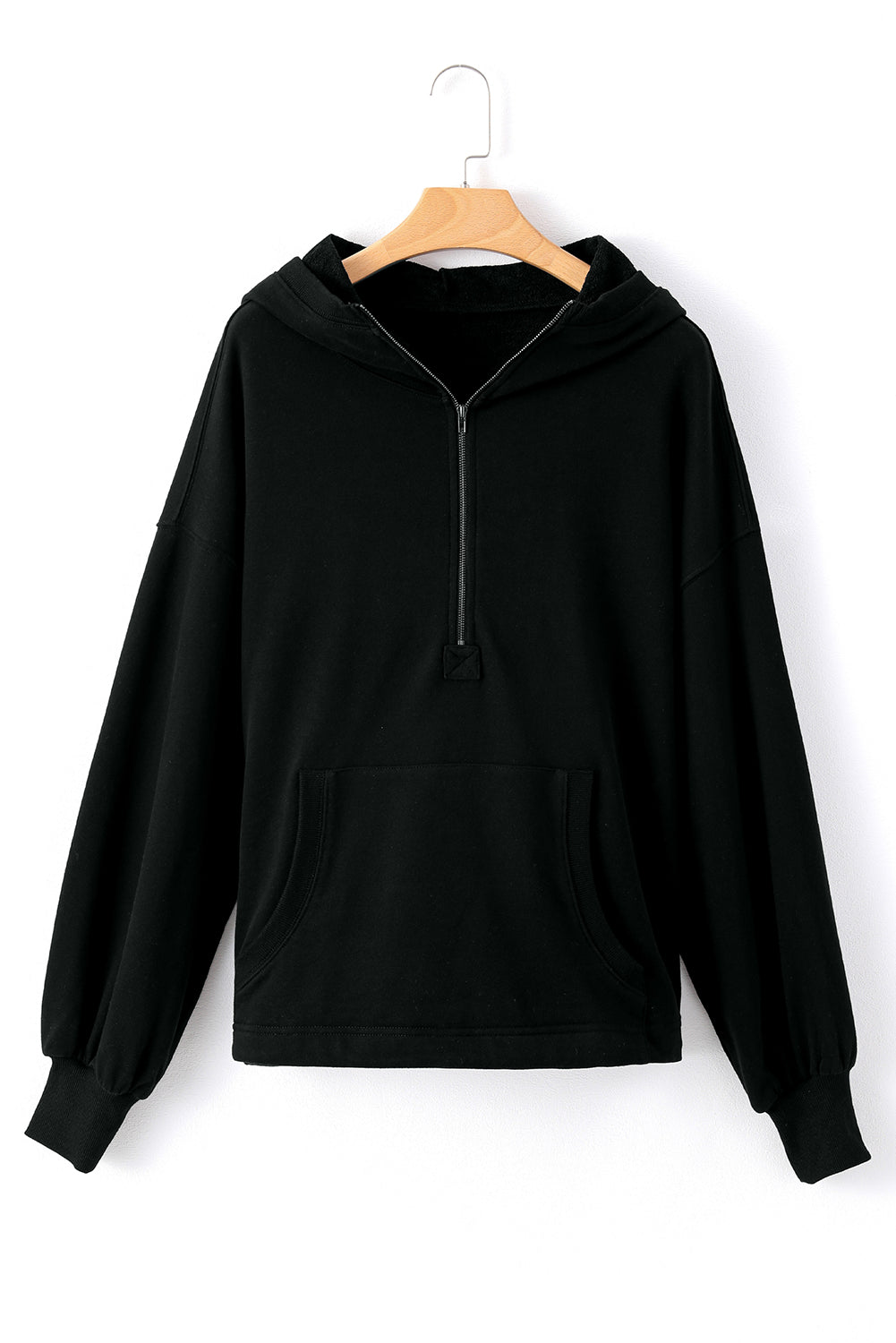 Light Grey Solid Kangaroo Pocket Half Zipper Oversized Hoodie - Glimmer Road 