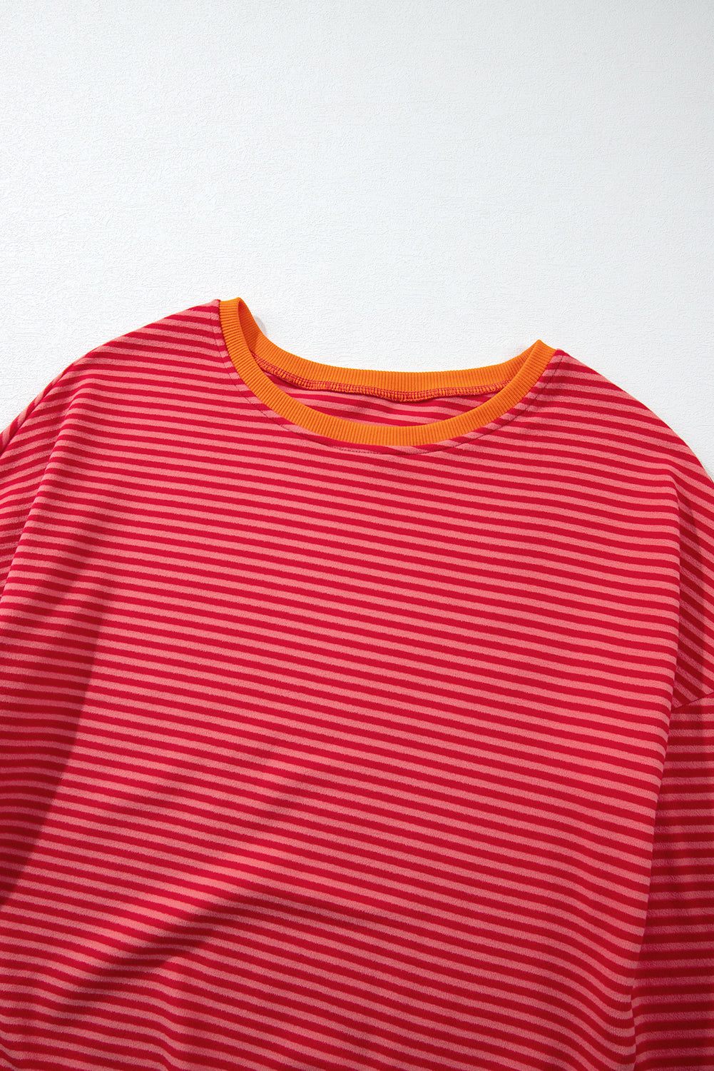 Tomato Red Two Tone Striped Side Buttons Drop Shoulder Top - Glimmer Road 