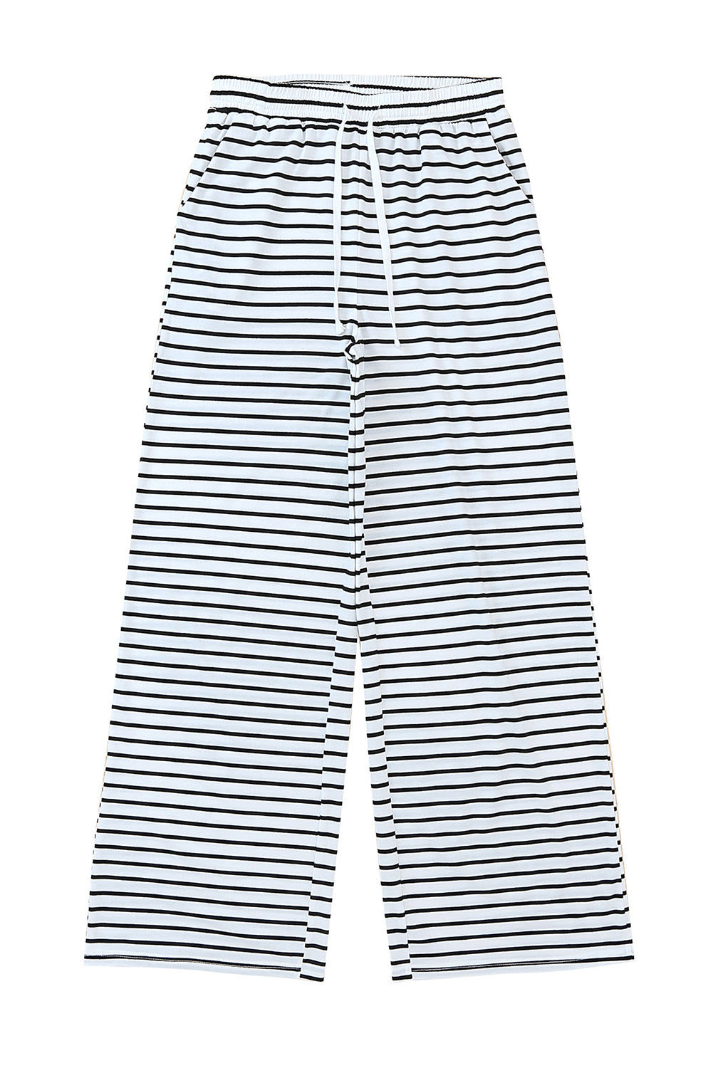 White Drawstring Striped Wide Leg Pants - Glimmer Road 