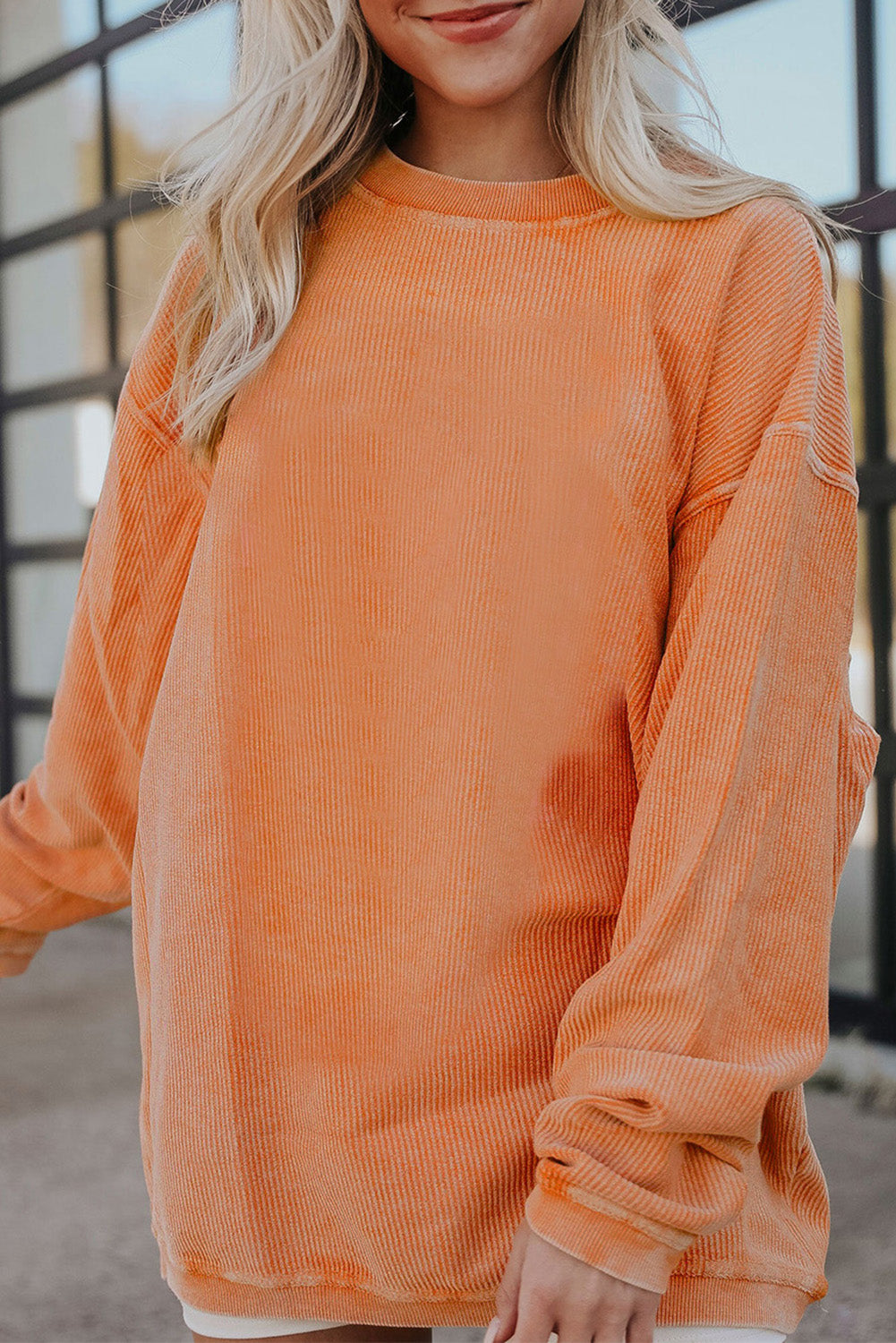 Orange Ribbed Corduroy Oversized Sweatshirt - Glimmer Road 