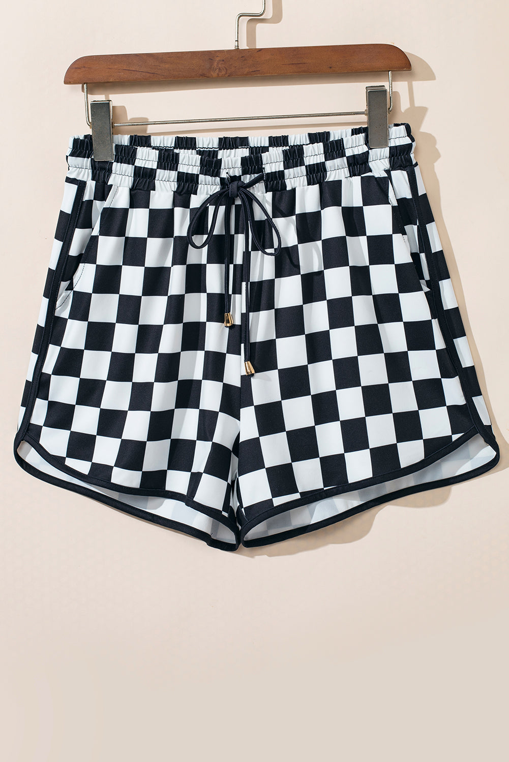 Black Checkered Drawstring Elastic Waist Casual Shorts - Glimmer Road 