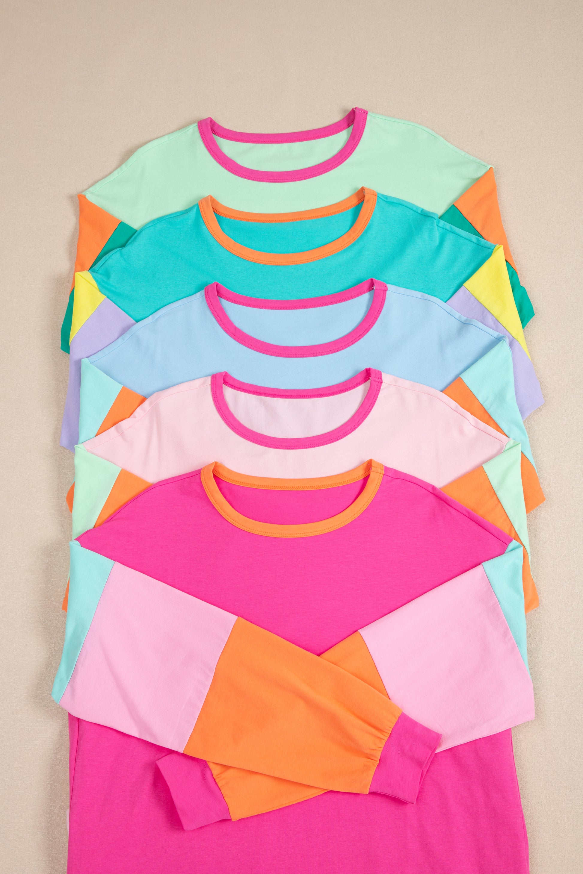 Light Blue Colorblock Patchwork Long Sleeve Loose Top - Glimmer Road 