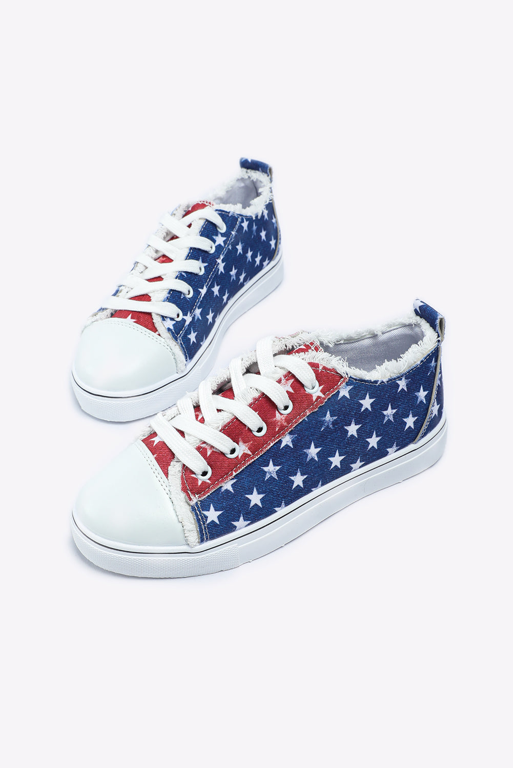 Multicolor American Flag Stars Printed Frayed Detail Lace-up Shoes - Glimmer Road 