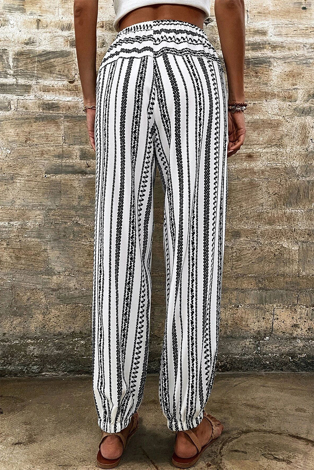 Black Stripe Boho Striped Print Casual Pants - Glimmer Road 