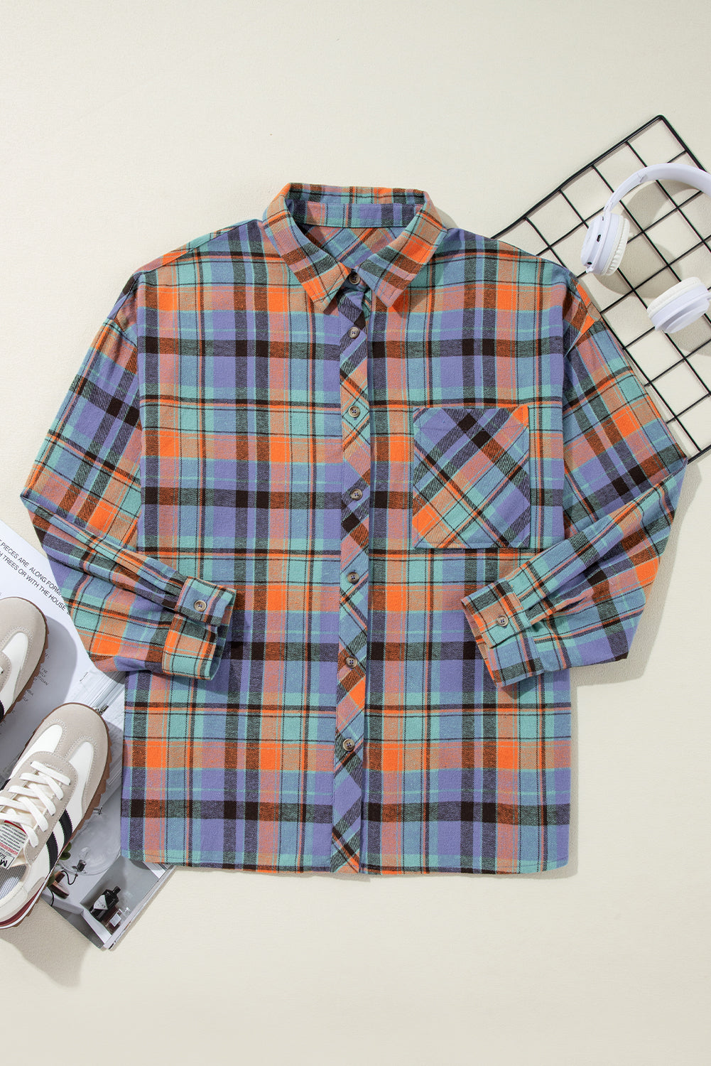 Orange Plaid Print Loose Vintage Shirt - Glimmer Road 