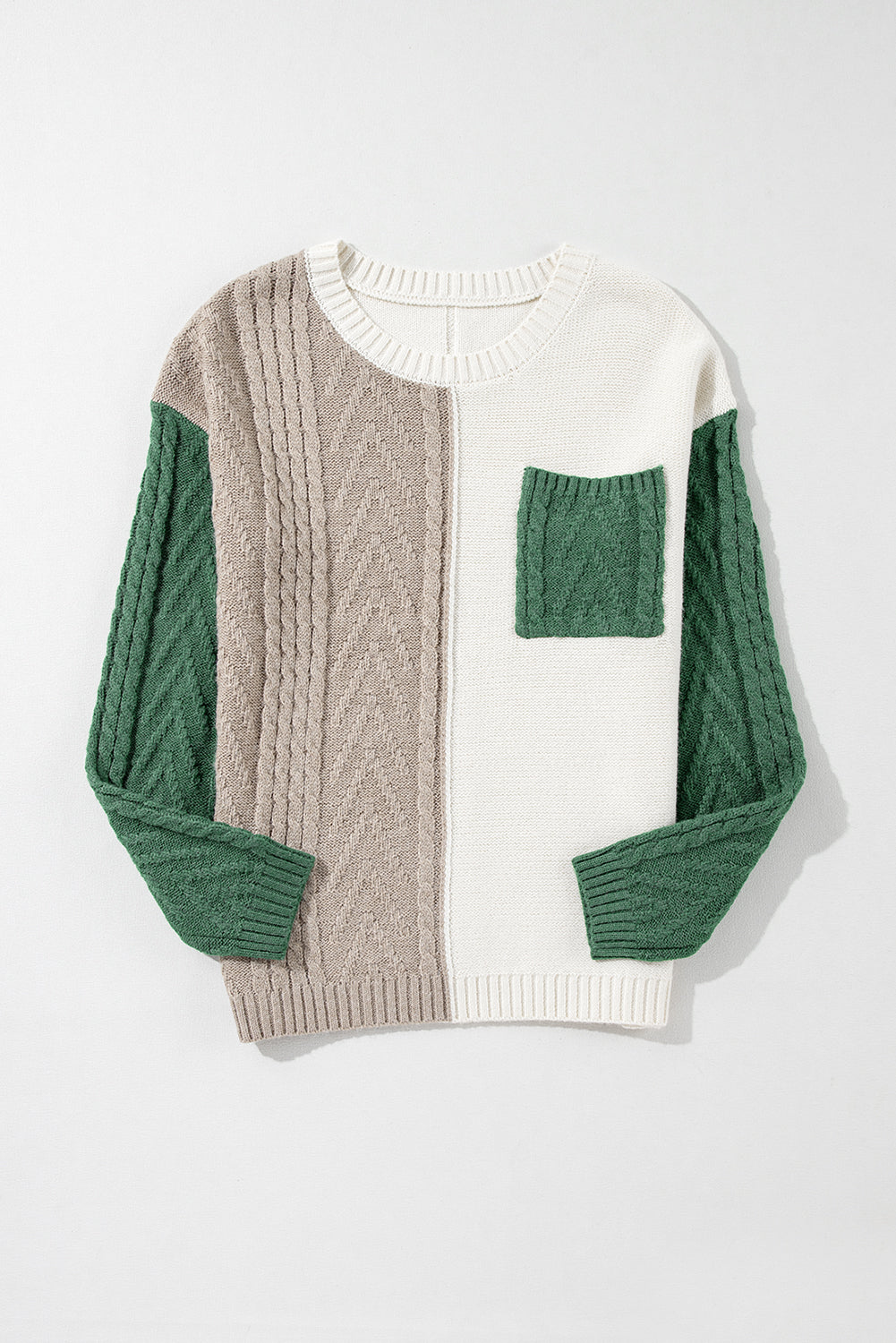 Vineyard Green Colorblock Patched Pocket Drop Shoulder Sweater - Glimmer Road 