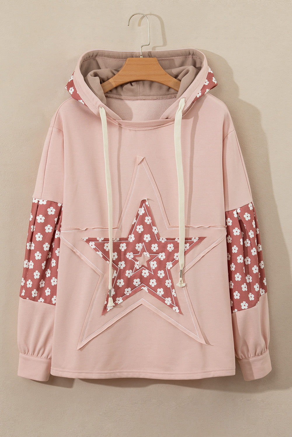 Beau Blue Floral Patchwork Star Pattern Drawstring Hoodie - Glimmer Road 