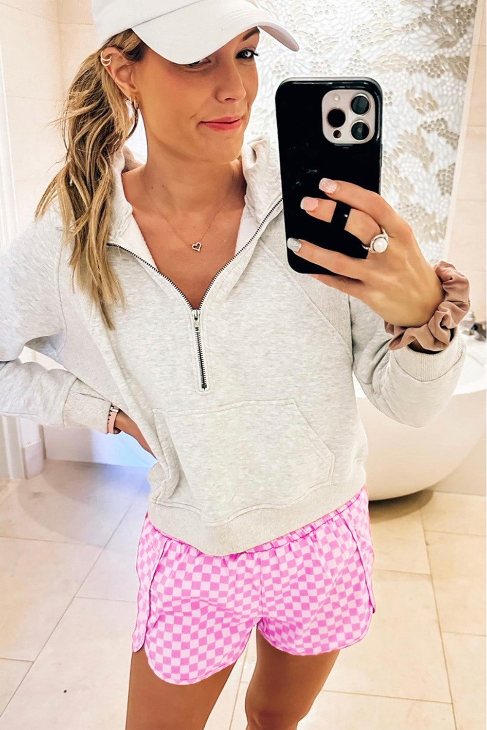 Pink Plaid High Waisted Athletic Shorts - Glimmer Road 