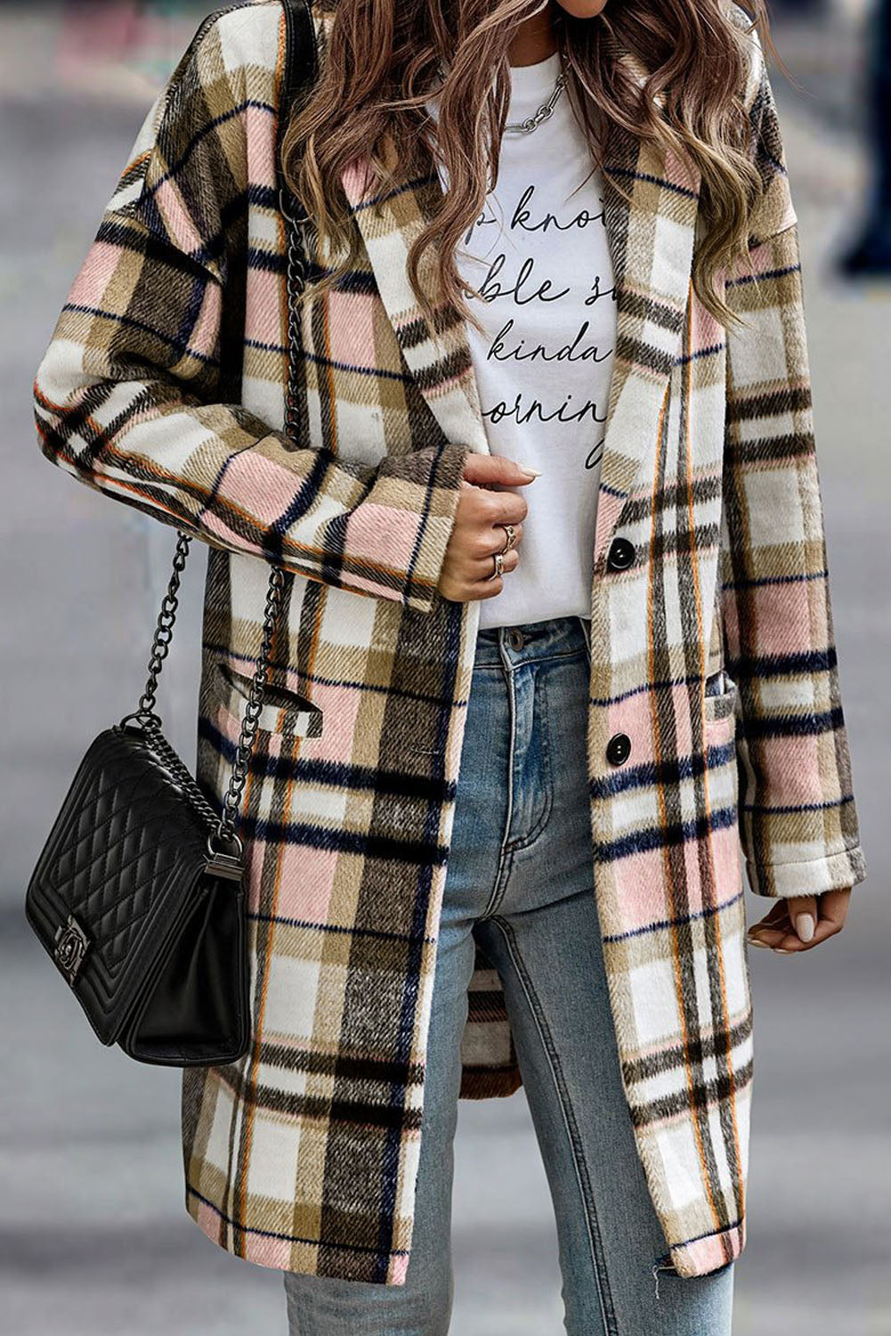 Pink Plaid Button Up Lapel Jacket - Glimmer Road 