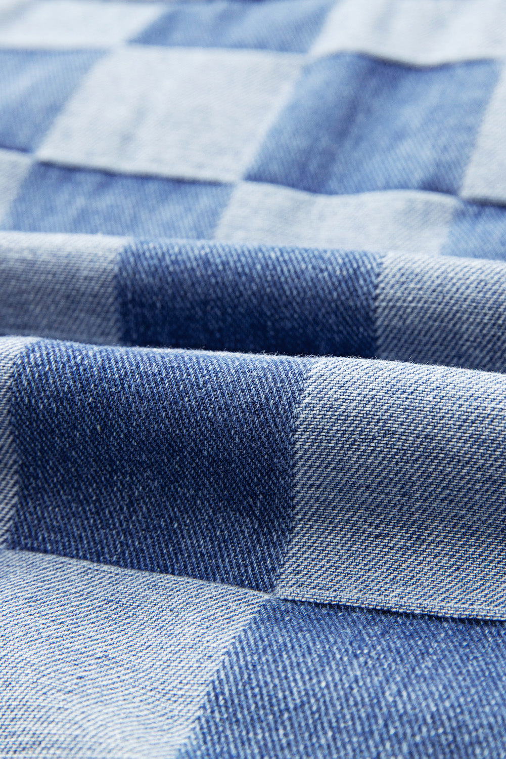 Light Blue Checkered Patchwork Button up Denim Jacket - Glimmer Road 