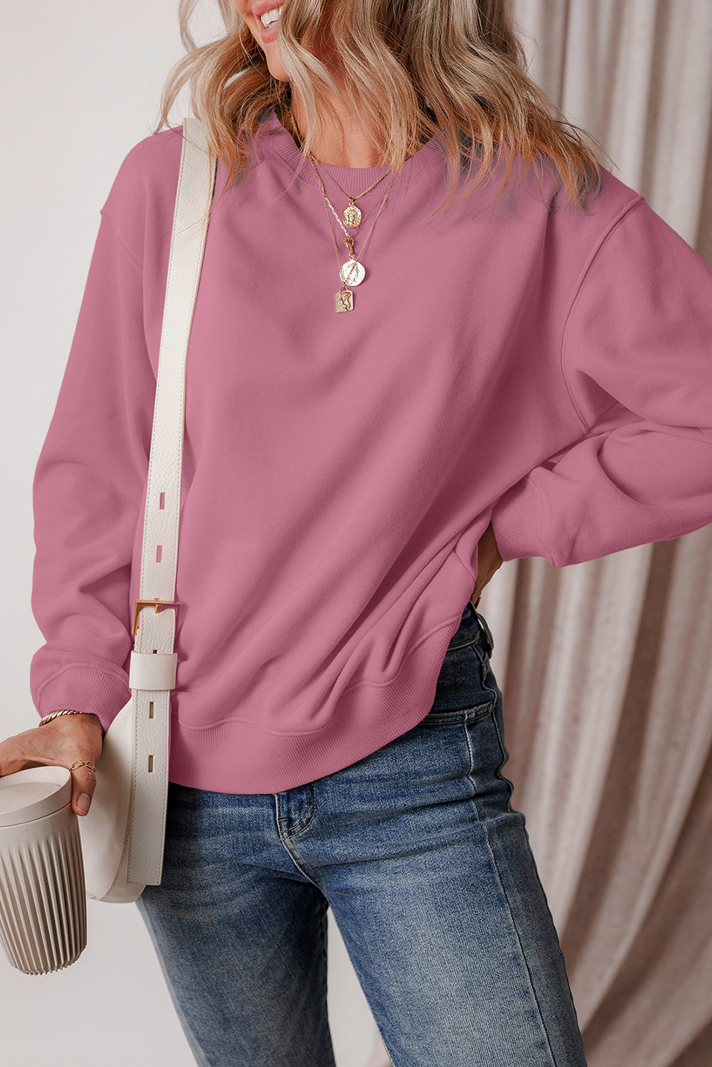 Smoke Green Solid Fleece Lined Drop Shoulder Terry Sweatshirt - Glimmer Road 