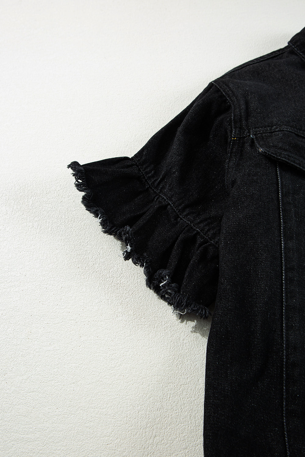 Black Raw Edge Ruffled Short Sleeve Denim Jacket - Glimmer Road 