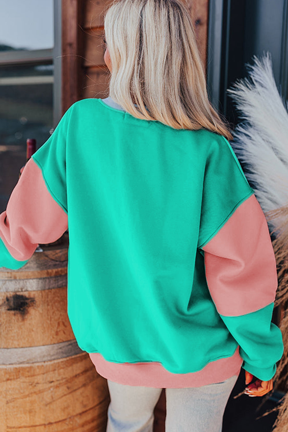 Blossom Colorblock Patchwork Drop Shoulder Sweatshirt - Glimmer Road 