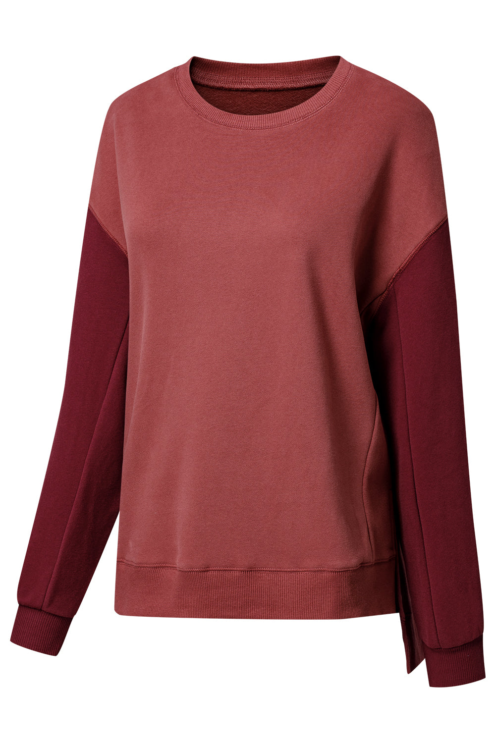 Mineral Red Two Tone Patchwork Drop Shoulder Pullover Sweatshirt