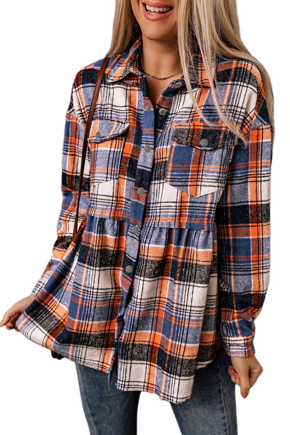 Multicolor Plaid Button Down Ruffled Shirt Jacket - Glimmer Road 