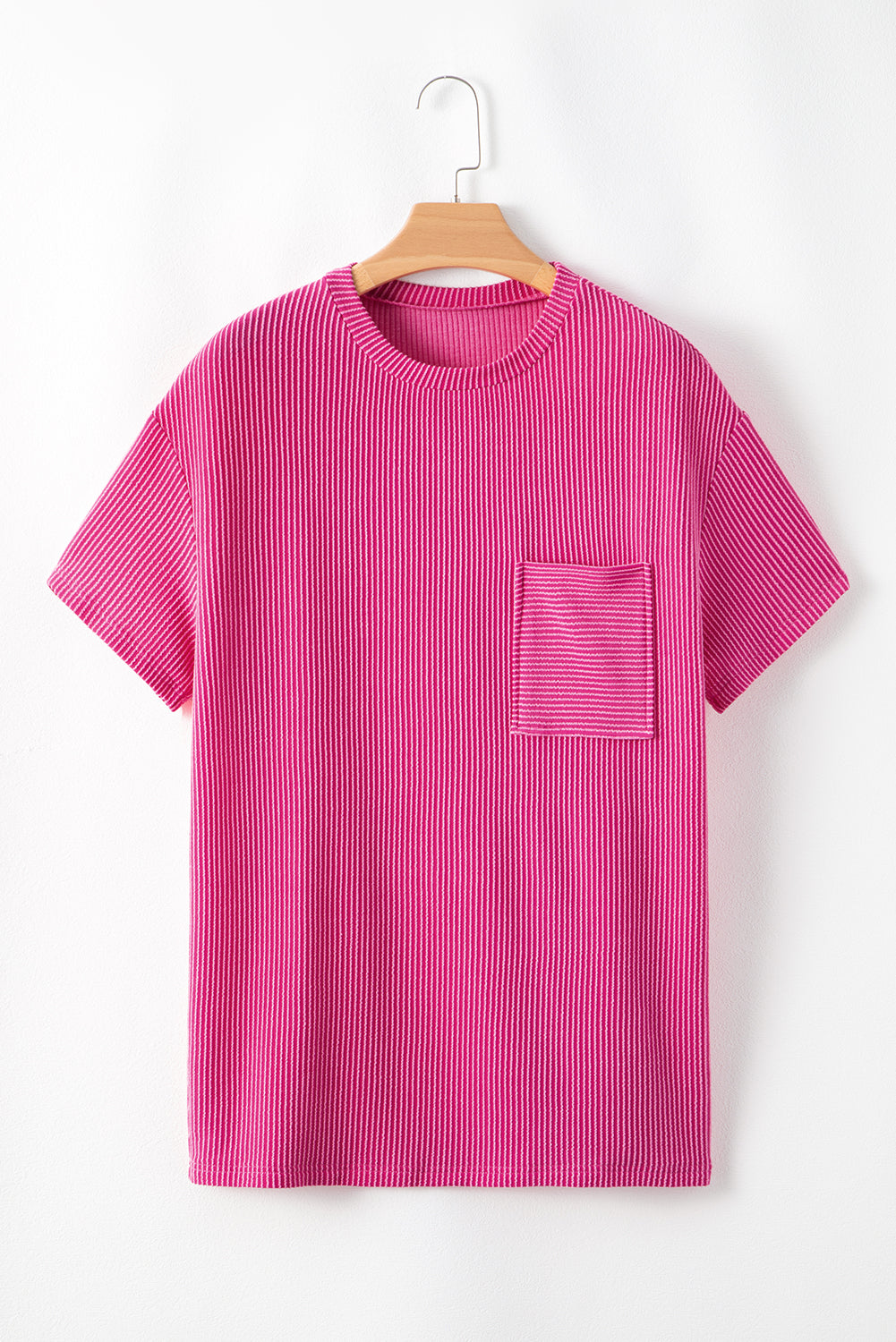 Pink Corded Knit Pocketed Loose Fit T Shirt - Glimmer Road 