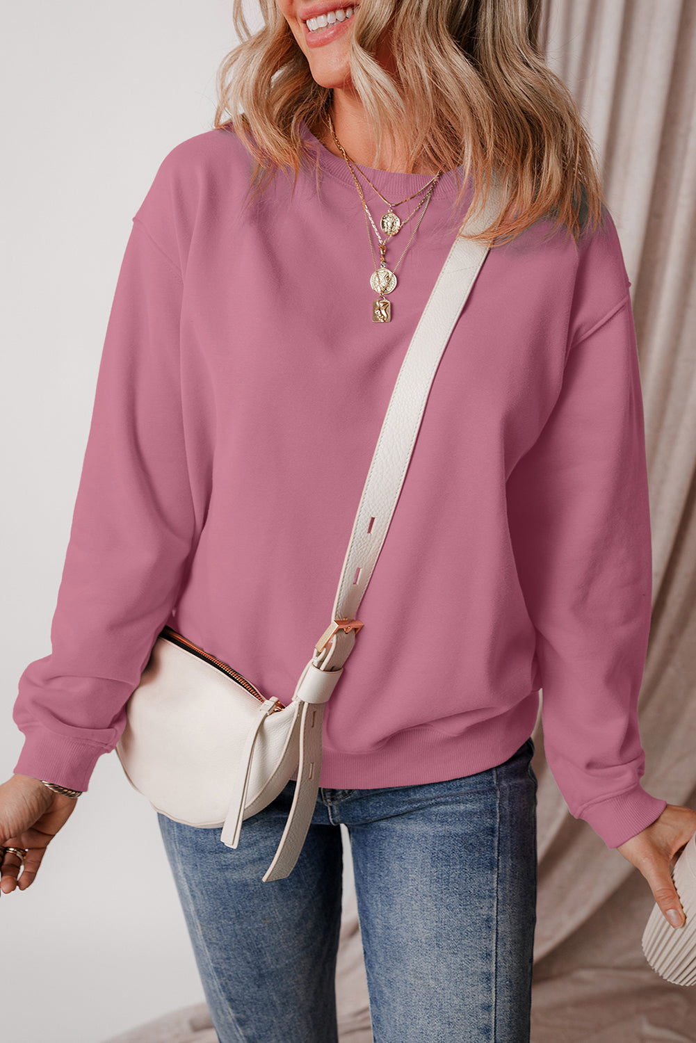 Smoke Green Solid Fleece Lined Drop Shoulder Terry Sweatshirt - Glimmer Road 
