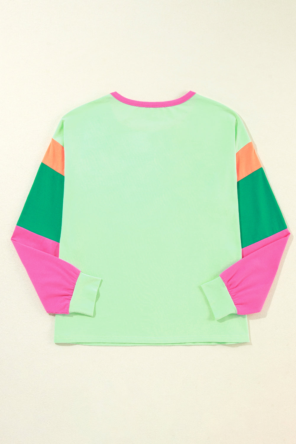 Green Colorblock Patchwork Long Sleeve Loose Top - Glimmer Road 