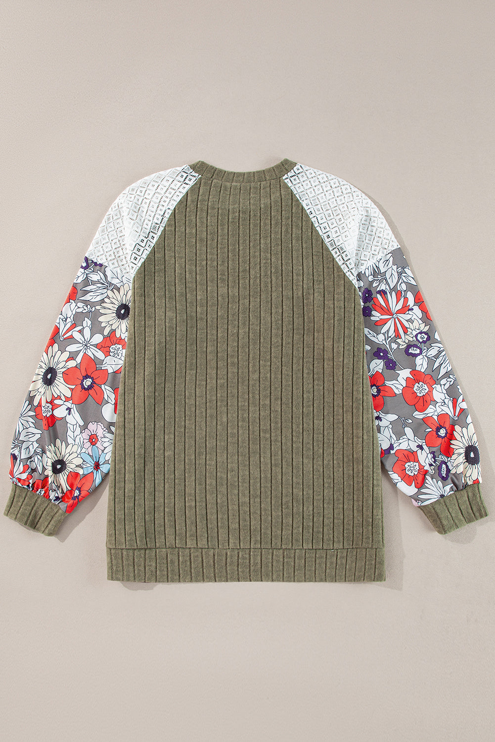 Vineyard Green Plus Size Textured Floral Patchwork Raglan Sleeve Blouse - Glimmer Road 