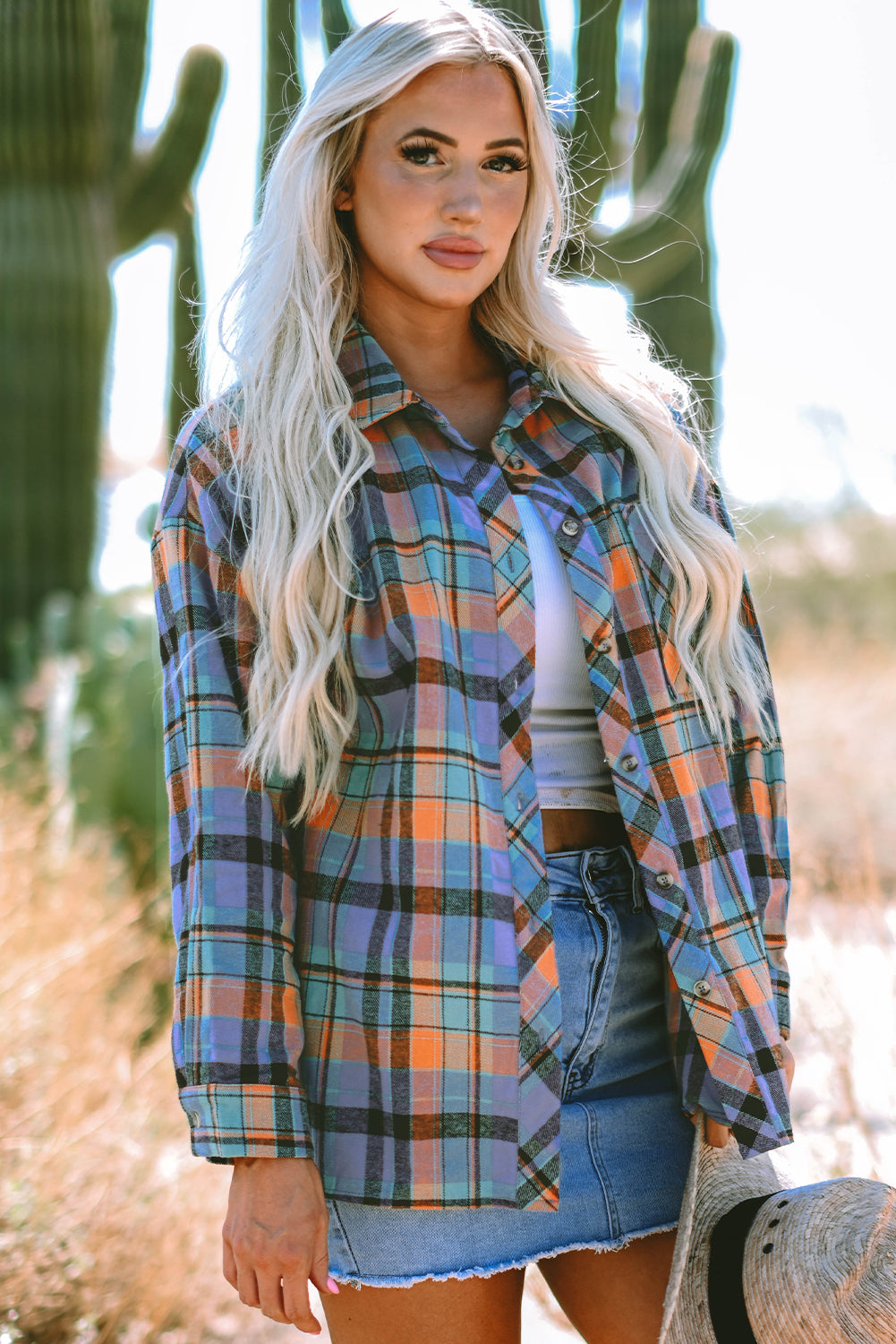 Orange Plaid Print Loose Vintage Shirt - Glimmer Road 