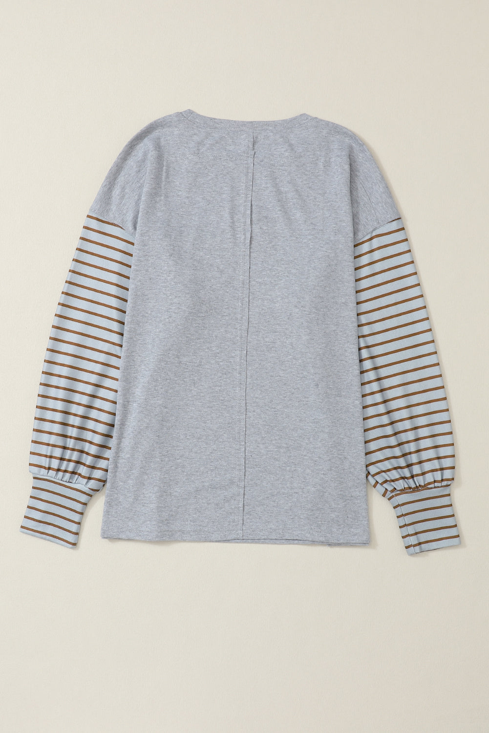 Gray Colorblock Striped Bishop Sleeve Top