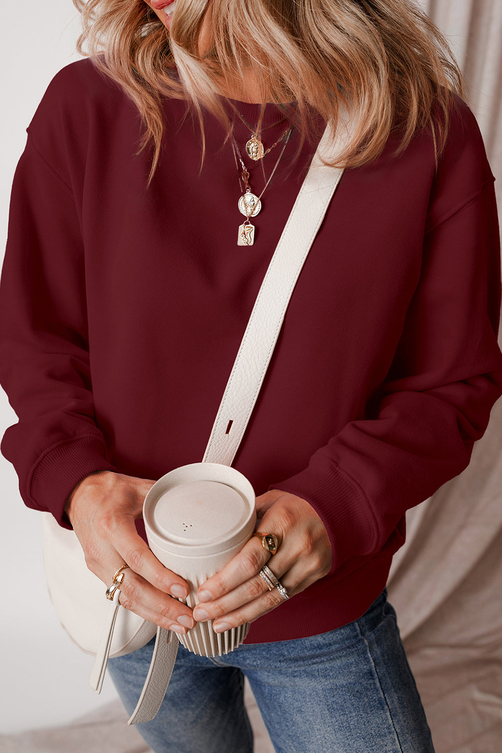 Smoke Green Solid Fleece Lined Drop Shoulder Terry Sweatshirt - Glimmer Road 