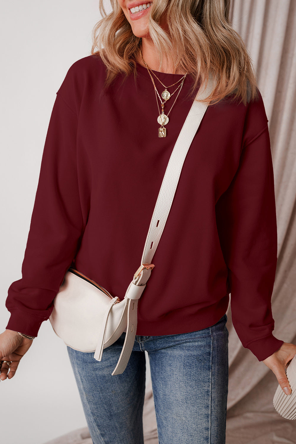 Smoke Green Solid Fleece Lined Drop Shoulder Terry Sweatshirt - Glimmer Road 