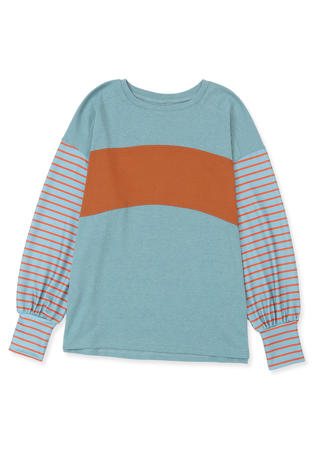Green Colorblock Striped Bishop Sleeve Top - Glimmer Road 