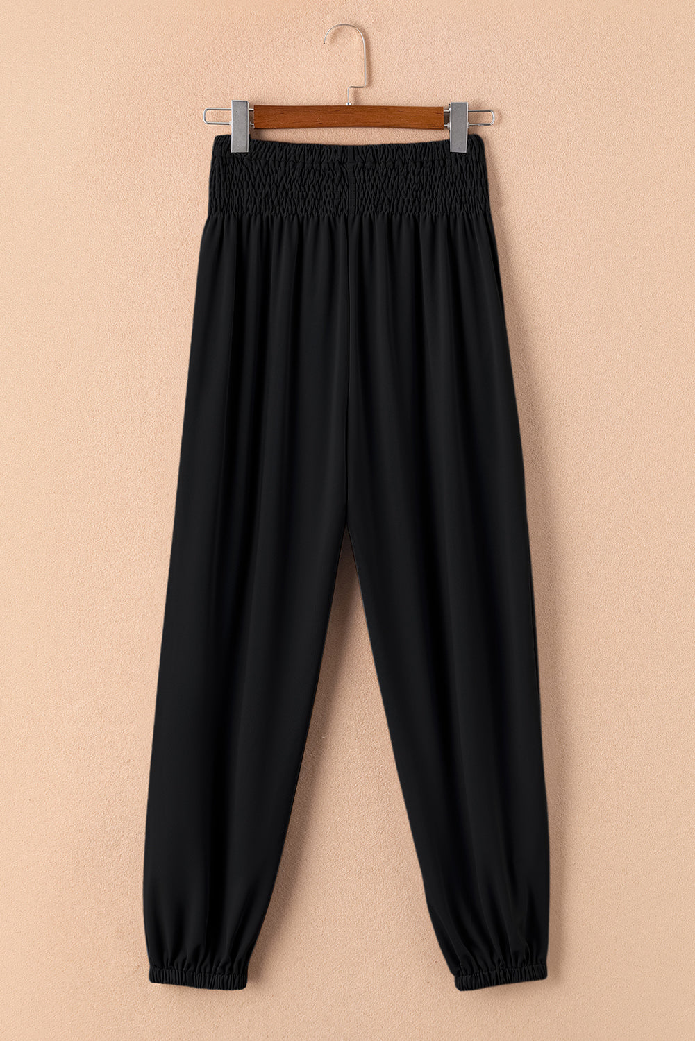 Black Smocked High Waist Joggers - Glimmer Road 