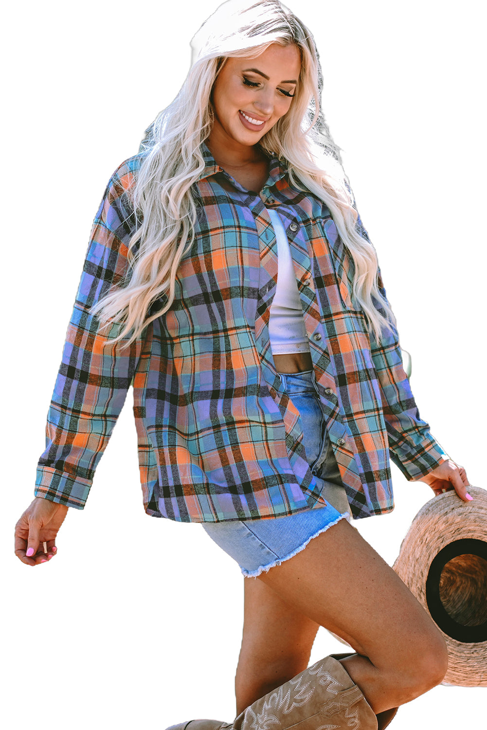 Orange Plaid Print Loose Vintage Shirt - Glimmer Road 