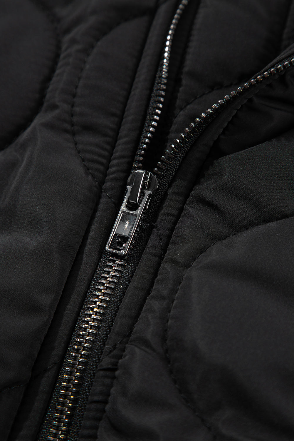 Black Quilted Drawstring Hooded Zip Up Puffer Vest - Glimmer Road 