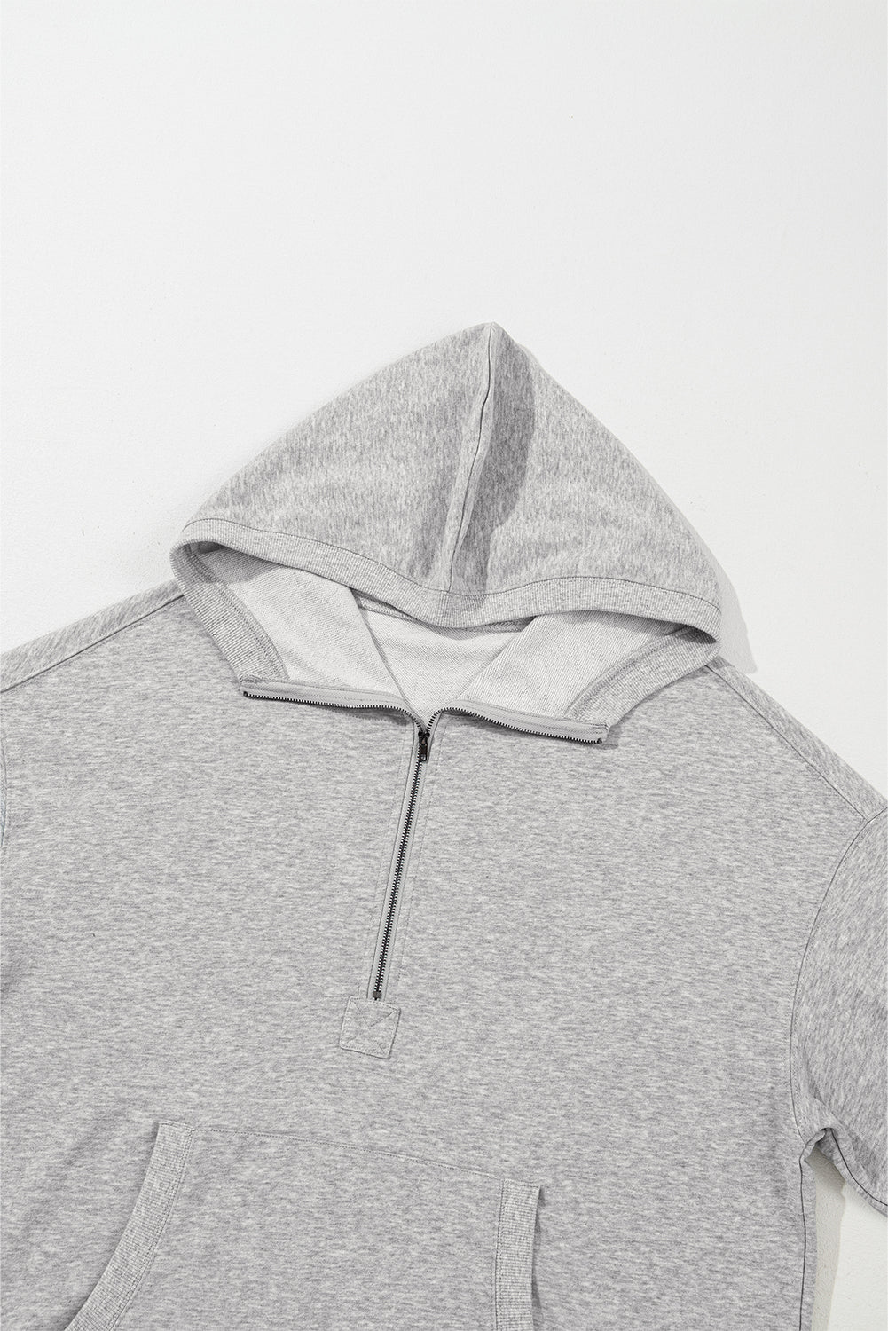 Light Grey Solid Kangaroo Pocket Half Zipper Oversized Hoodie - Glimmer Road 