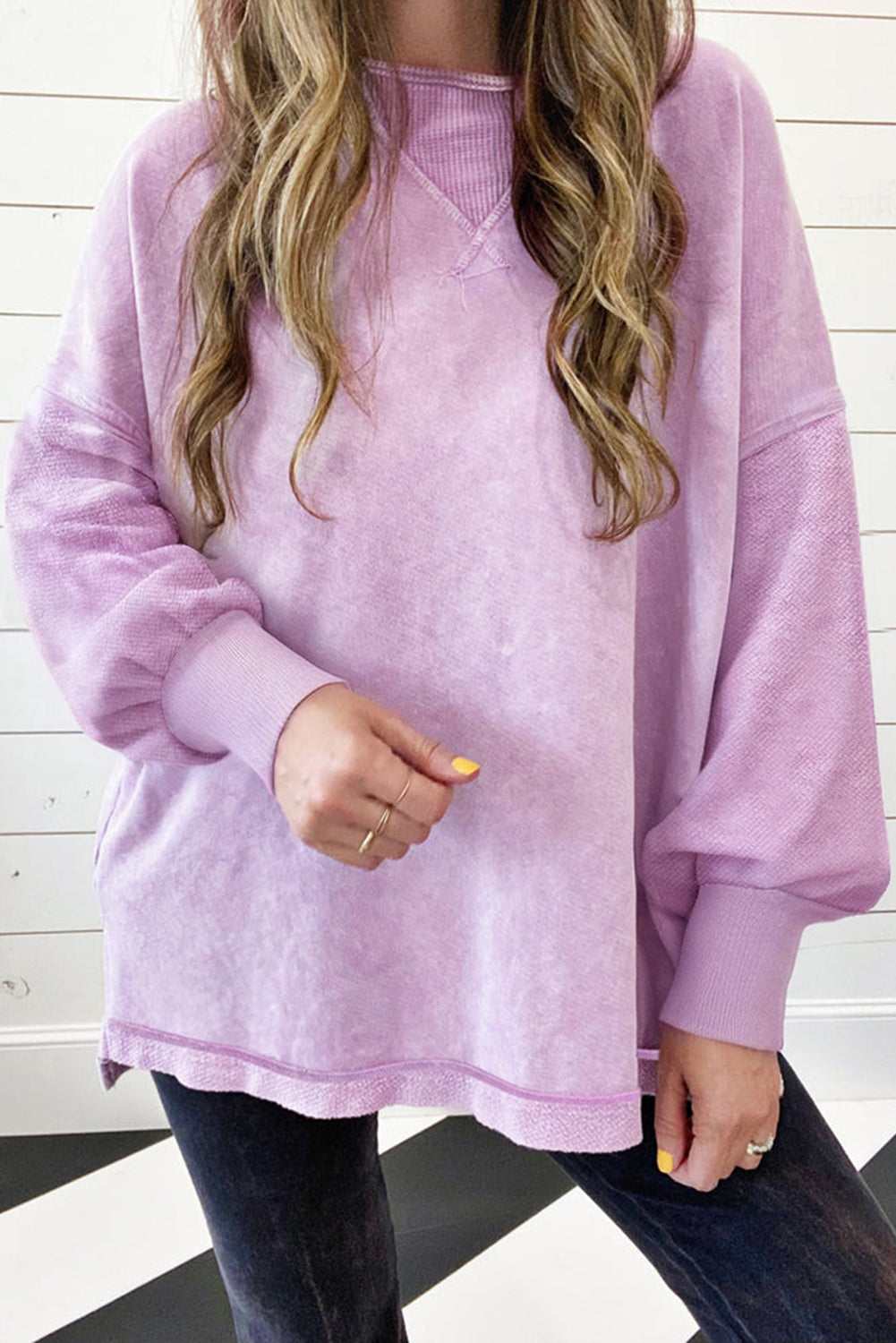 Orchid Petal Mineral Wash Drop Shoulder Pullover Sweatshirt - Glimmer Road 