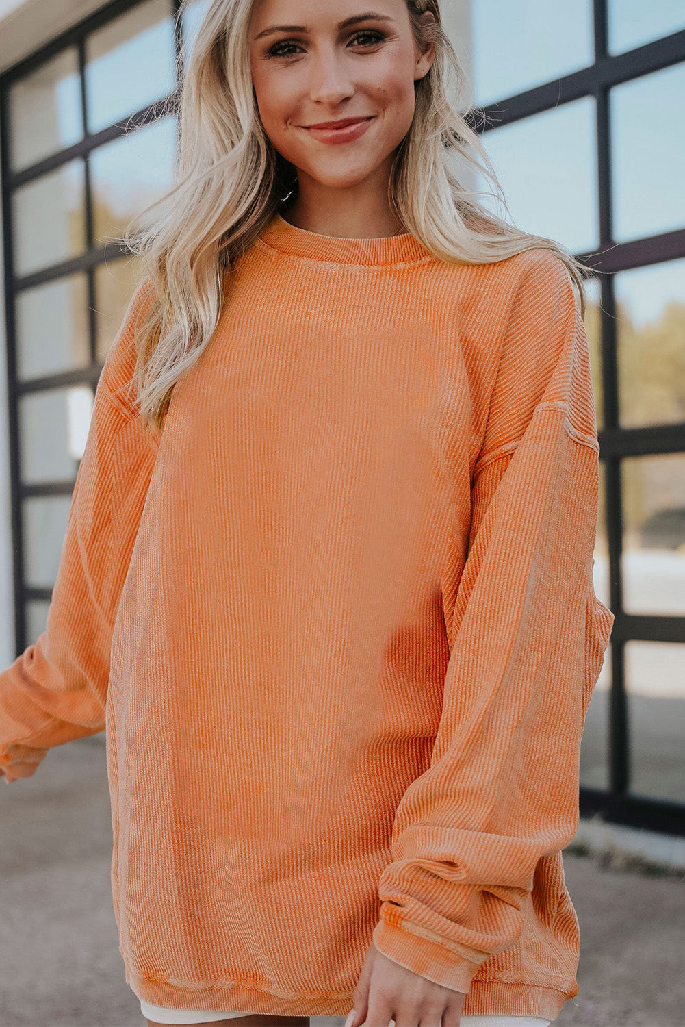 Orange Ribbed Corduroy Oversized Sweatshirt - Glimmer Road 