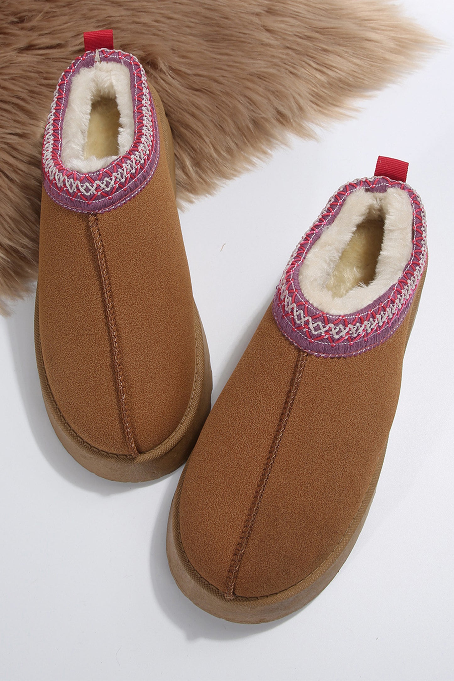 Chestnut Contrast Print Suede Plush Lined Snow Boots - Glimmer Road 