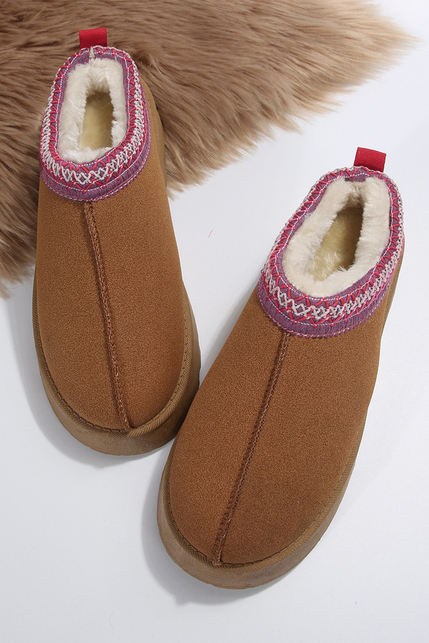 Chestnut Contrast Print Suede Plush Lined Snow Boots - Glimmer Road 