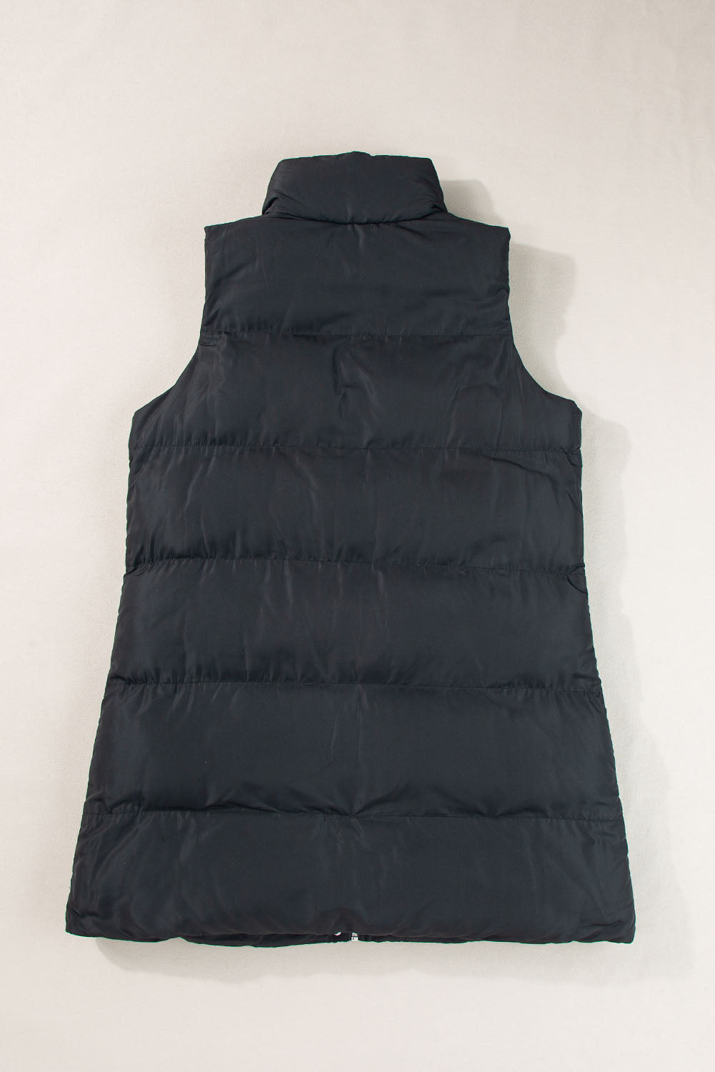 Coffee Windproof Longline Full Zipper Puffer Vest with Pockets