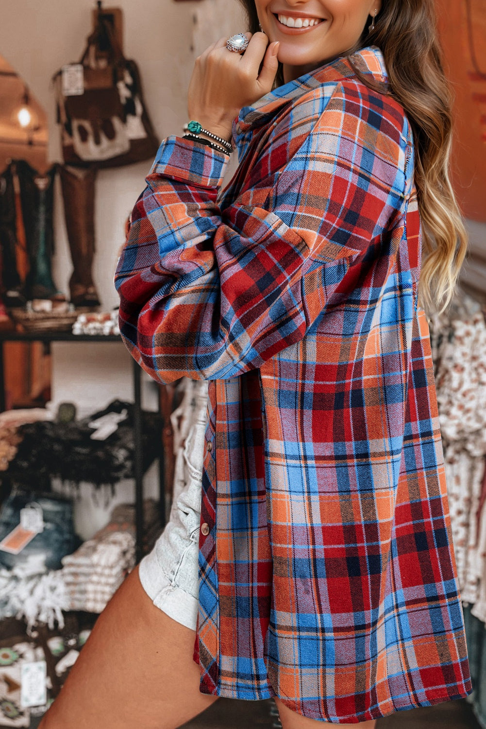 Red Plaid Print Loose Vintage Shirt - Glimmer Road 