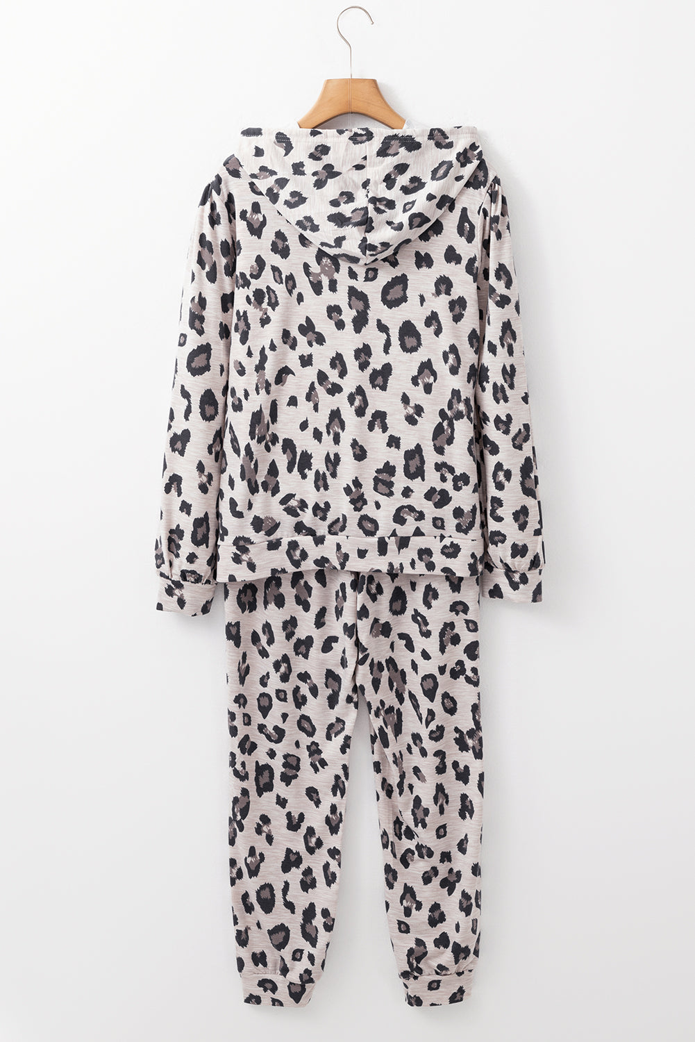 Khaki Leopard Print Drawstring Hoodie and Skinny Pants Lounge Set - Glimmer Road 